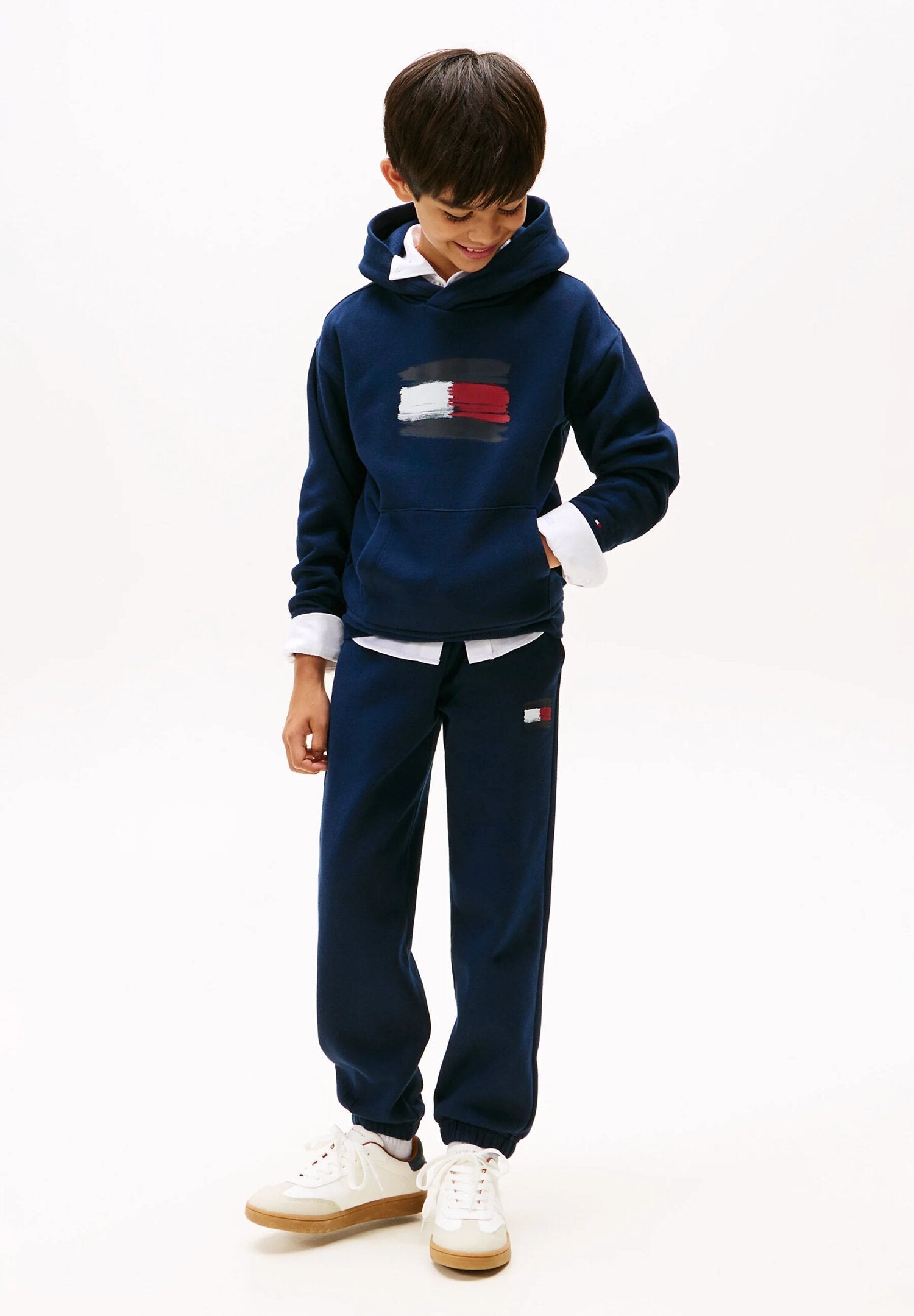 Tommy Hilfiger Felpa Bambino con Cappuccio Flag - Blu Navy