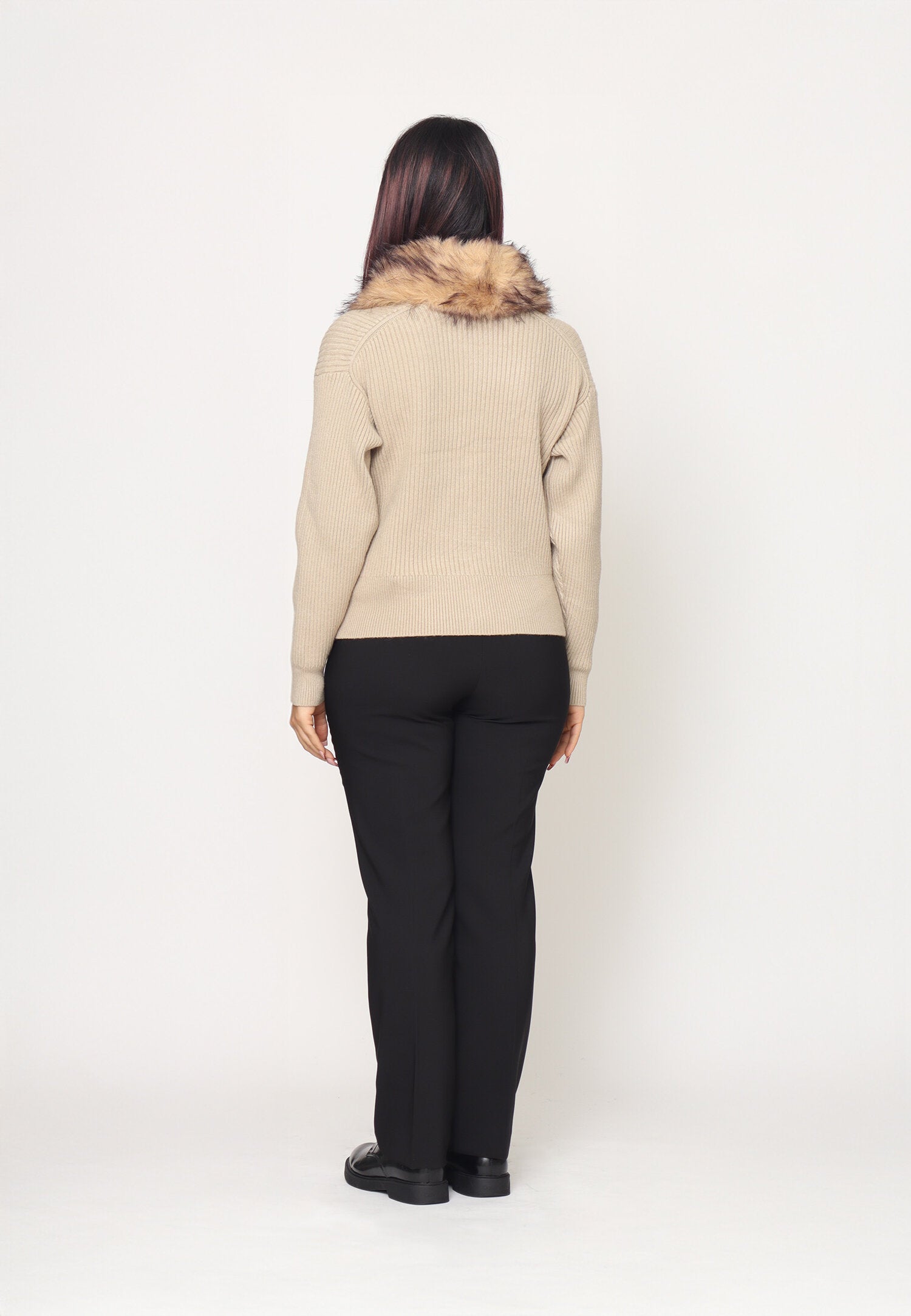 Monte Cervino Cardigan Sabbbia Donna Con Pelliccia Elegante AI25