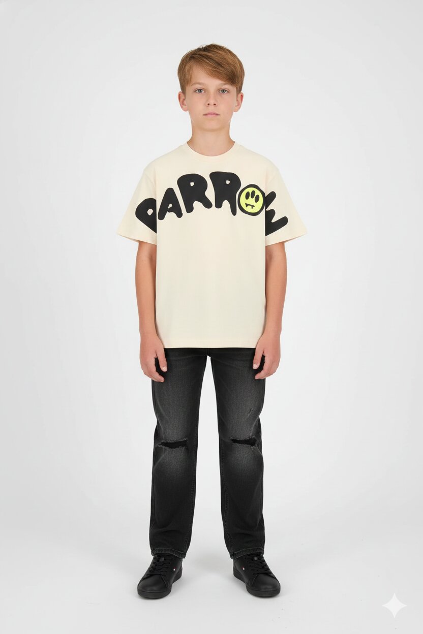 Barrow Tshirt Panna Bambino In Cotone Maniche Corte Fit Sportivo AI 25