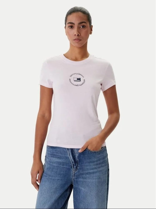 Tommy Jeans tshirt rosa donna logo sul davanti