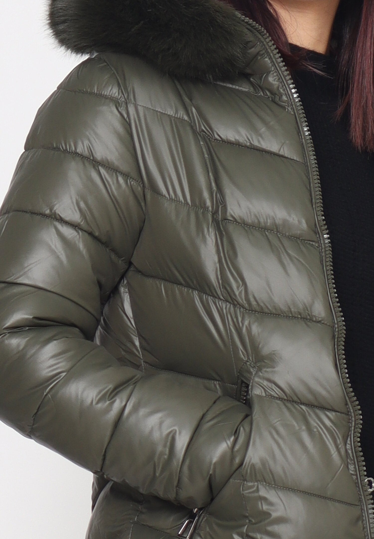 Monte Cervino Giubbotto Verde Donna In Nylon Con Pelliccia Invernale AI25