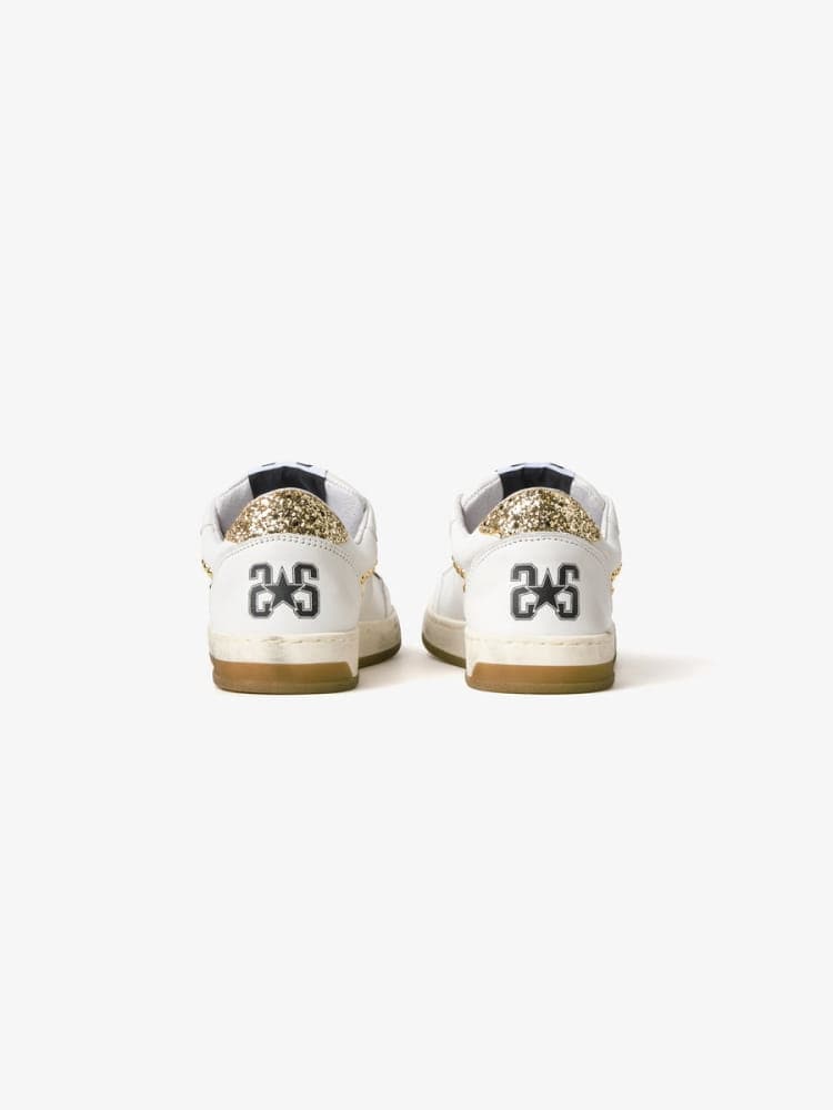 2star sneakers donna week star in pelle bianco e oro con borchie