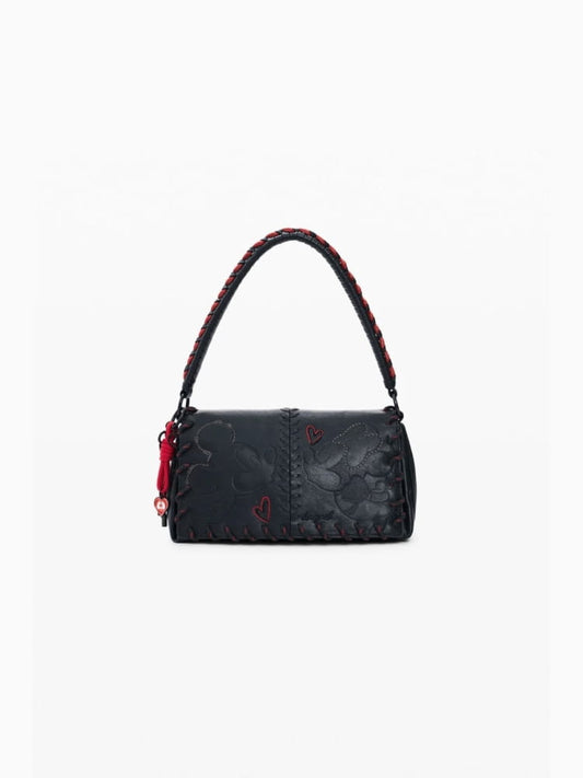 Desigual borsa a tracolla con ricamo mickey mouse naronin ecopelle nera
