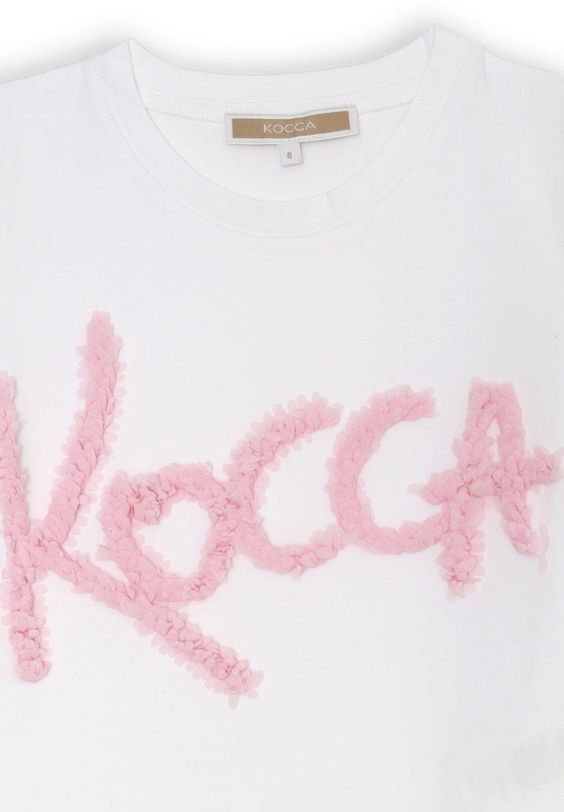 Maglietta Kocca bambina bianca logo 3D rosa primavera estate 2025 - ROSA | CammarataMode