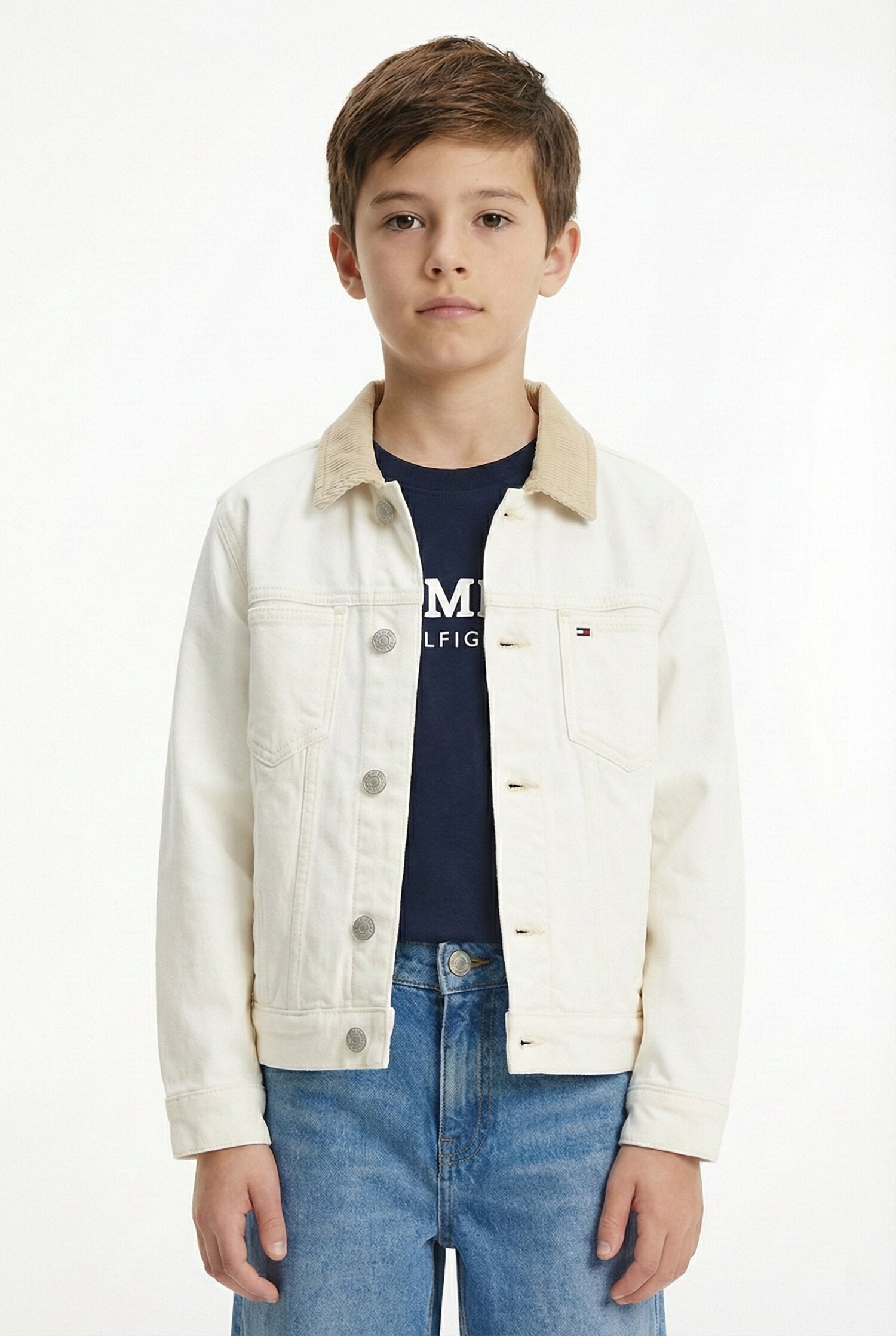 Tommy Hilfiger Giubbotto Panna Ragazzo Con Bottoni Sportivo In Cotone KB0KB10