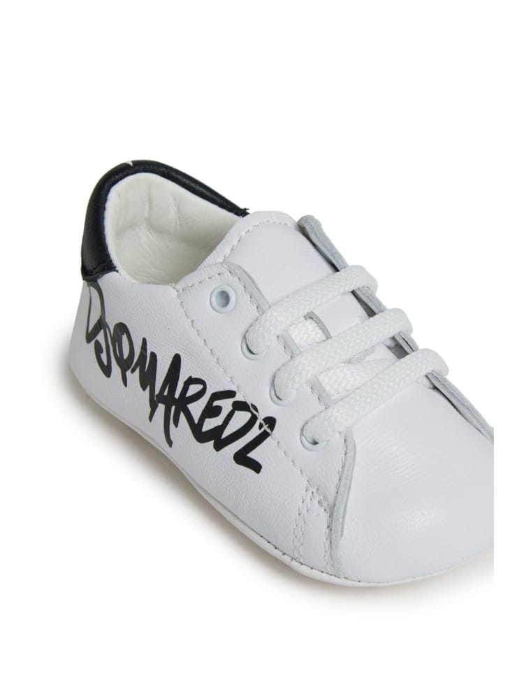 Dsquared sneakers culla in pelle bianca con logo Bambino