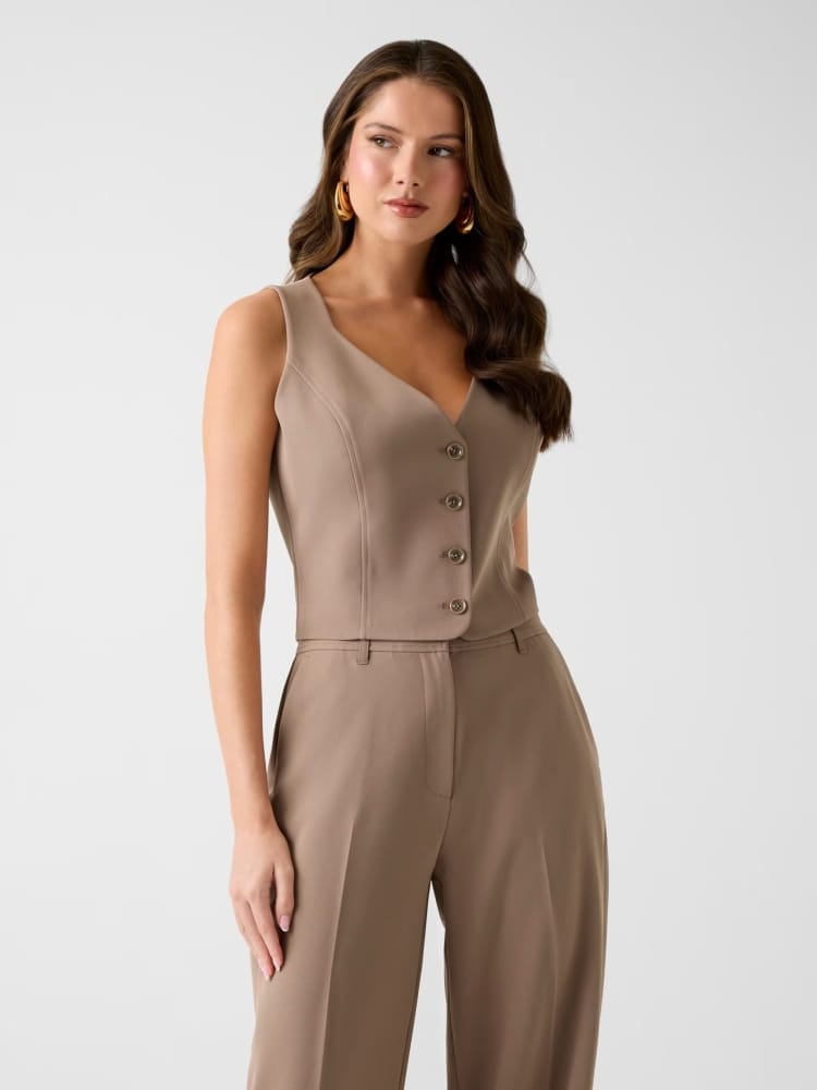 Guess gilet beige donna con bottoni gioiello