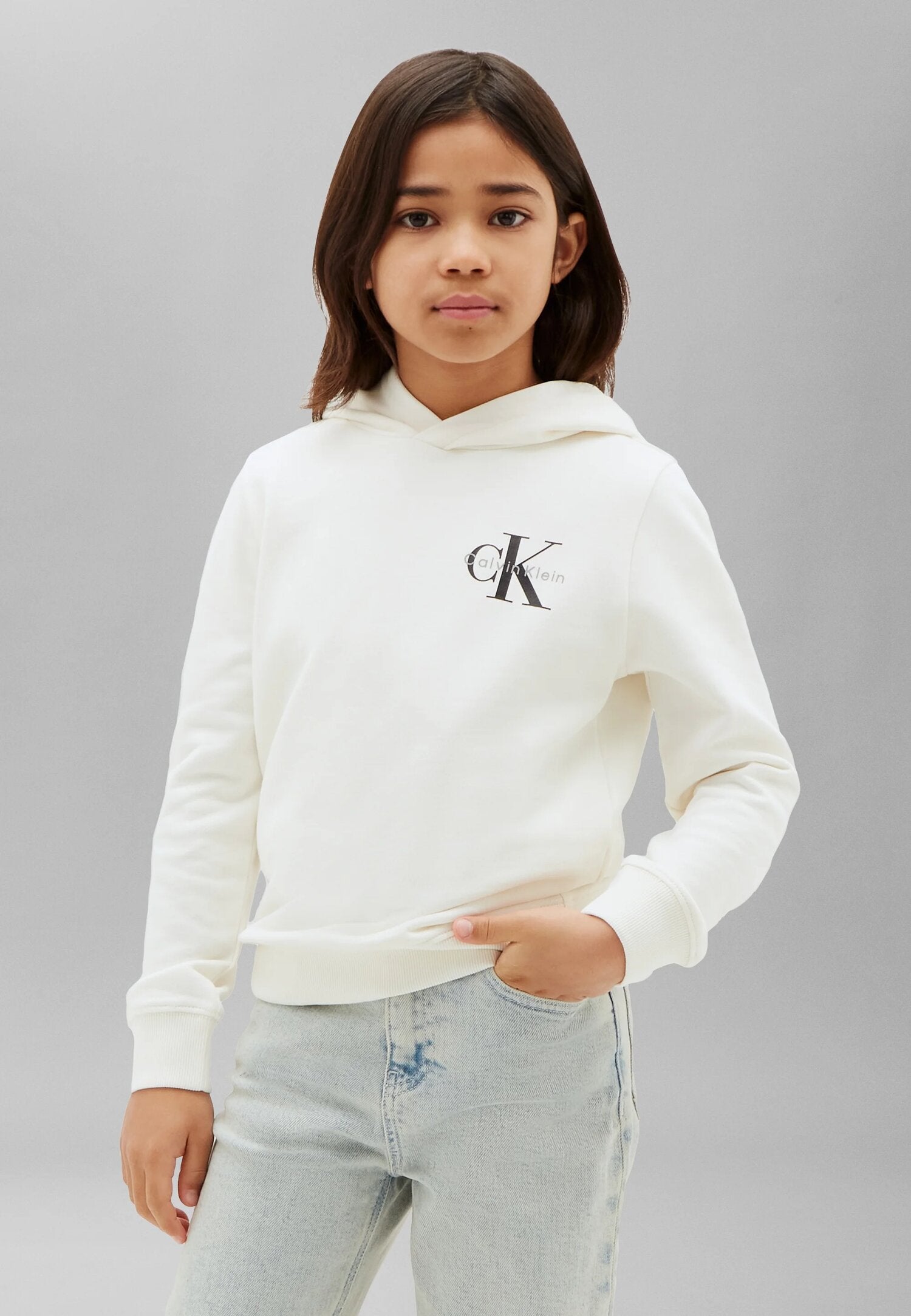 Calvin Klein Felpa Nera Con Capuccio Logo Ck Bambino LV1CKTJB08BYAS_