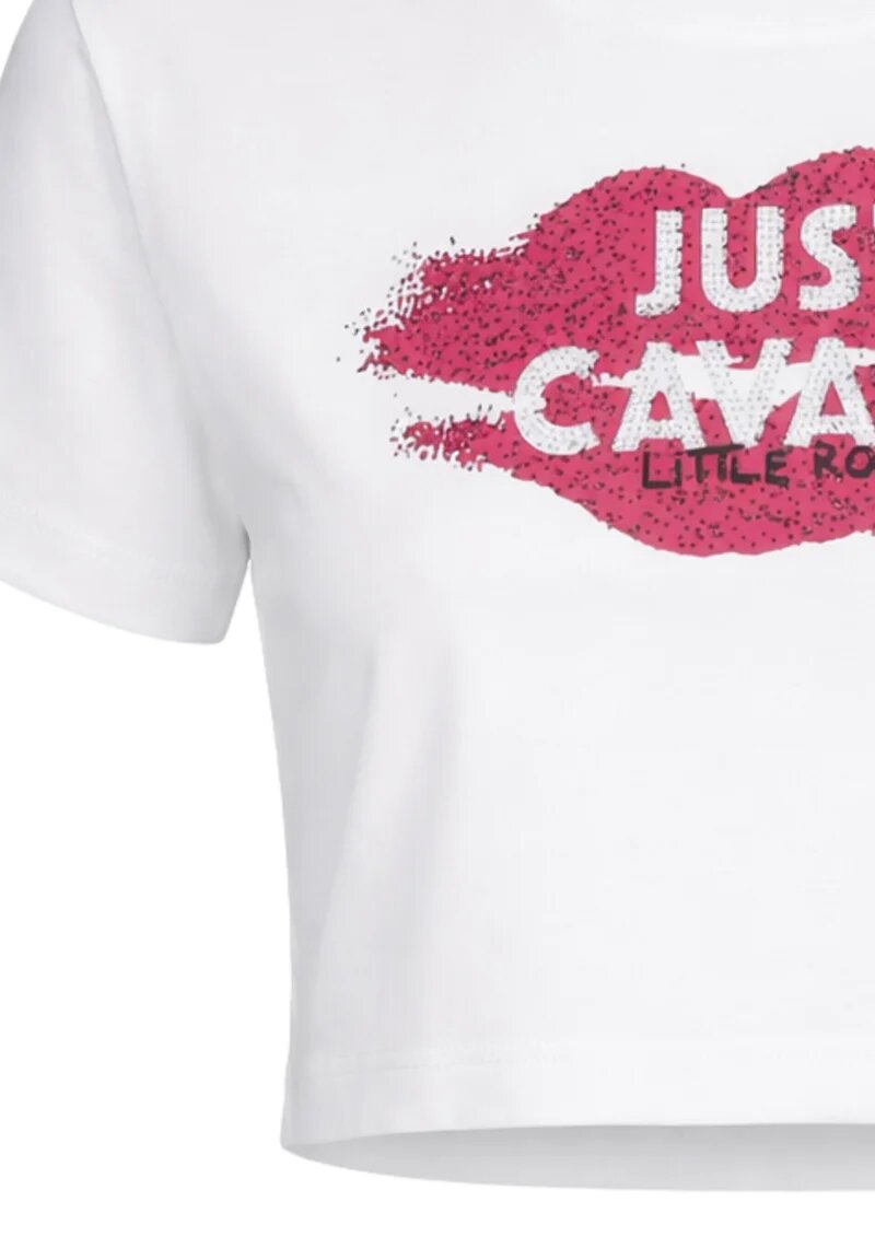 Just Cavalli Tshirt Bianca Logo Bacio Bambina Modello Crop - JGP26031TS_