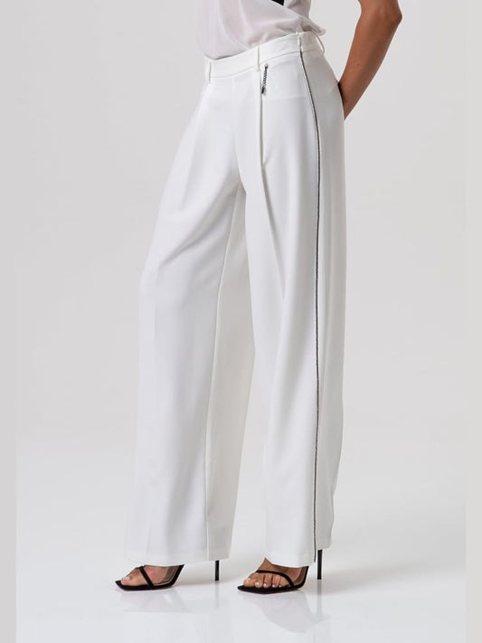 Fracomina pantaloni flare a palazzo con pences bianco
