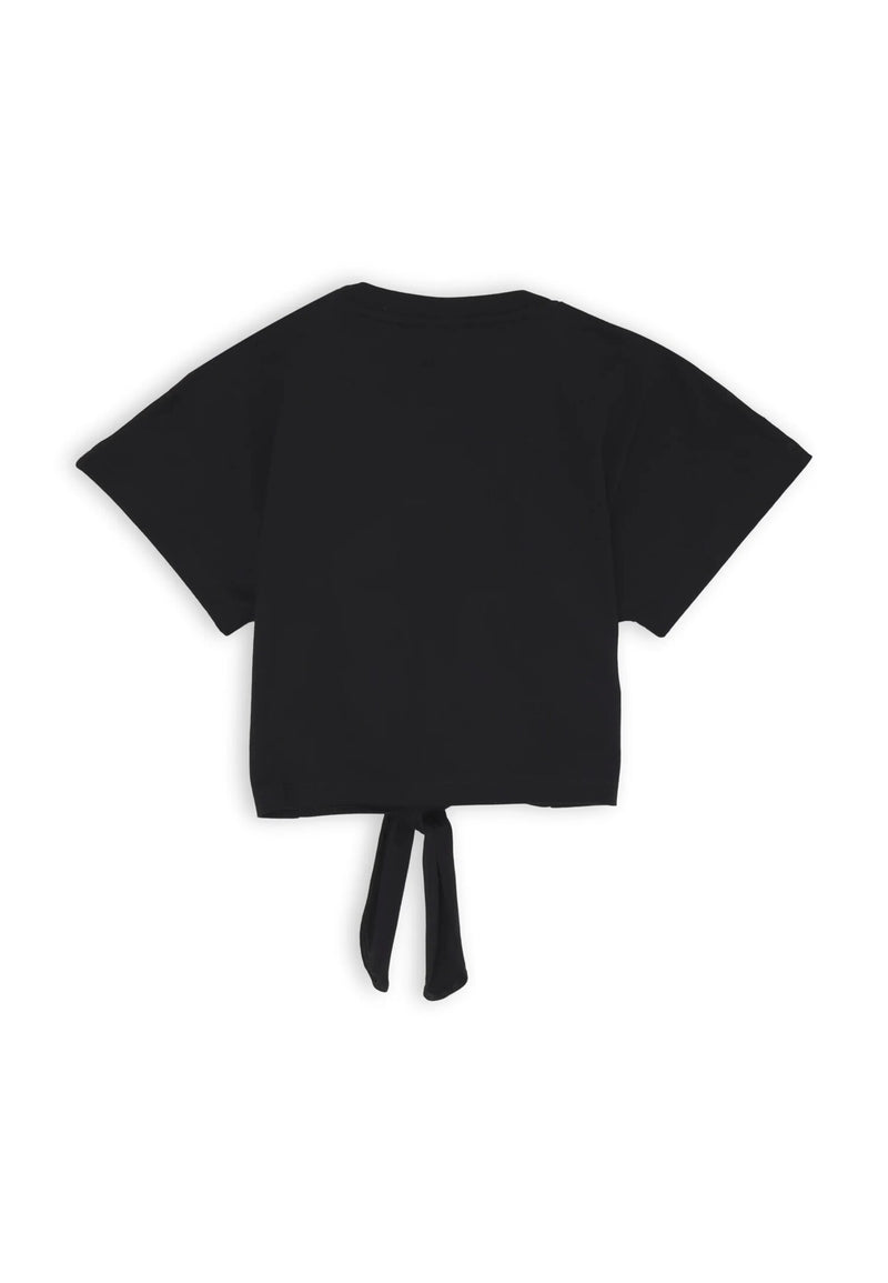 T-shirt croppata bambina Disclaimer nero con nodo primavera estate 25 - NERO | CammarataMode