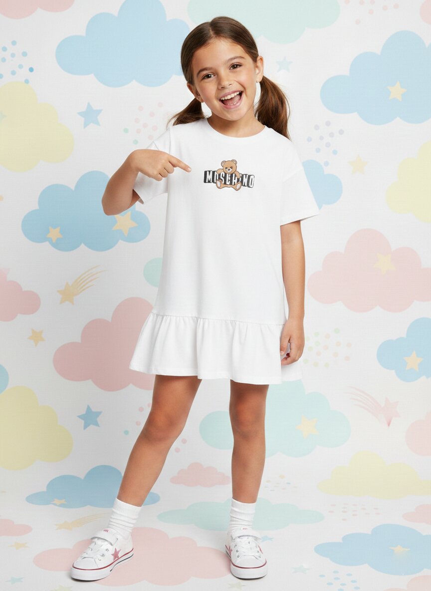 Moschino Abito Bianco Bambina Girocollo Estivo In Cotone 15523048522111_