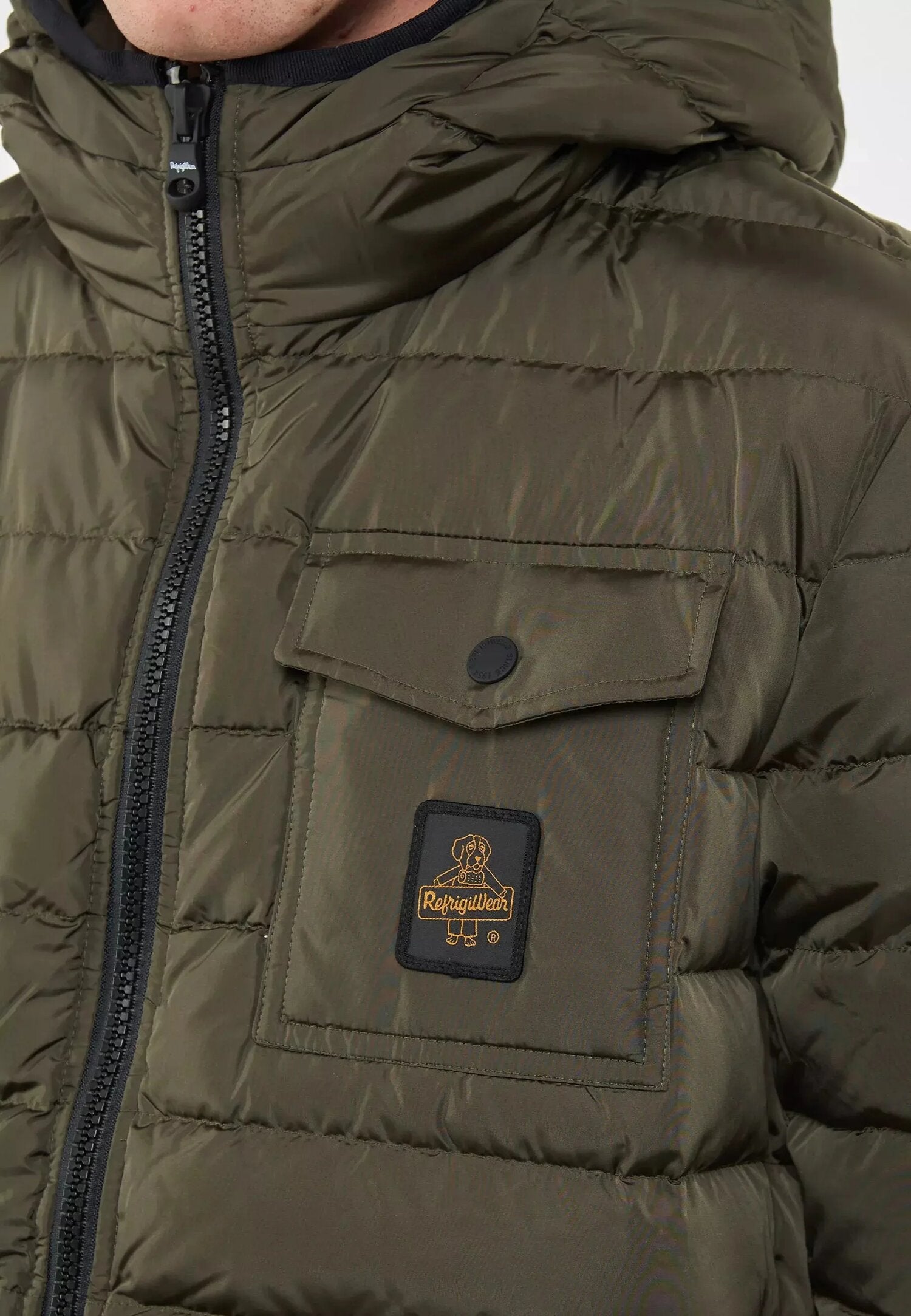 Refrigiwear Giubotto Verde Uomo Bomber In Nylon Con Cappuccio Quotidiano AI25