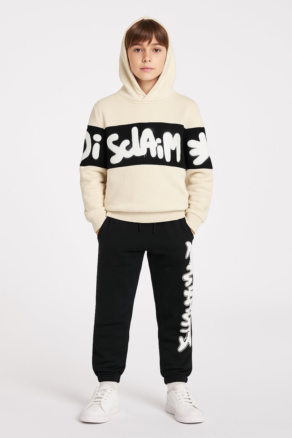 Disclaimer pantaloni sportivi bambino neri cotone inverno stampa laterale