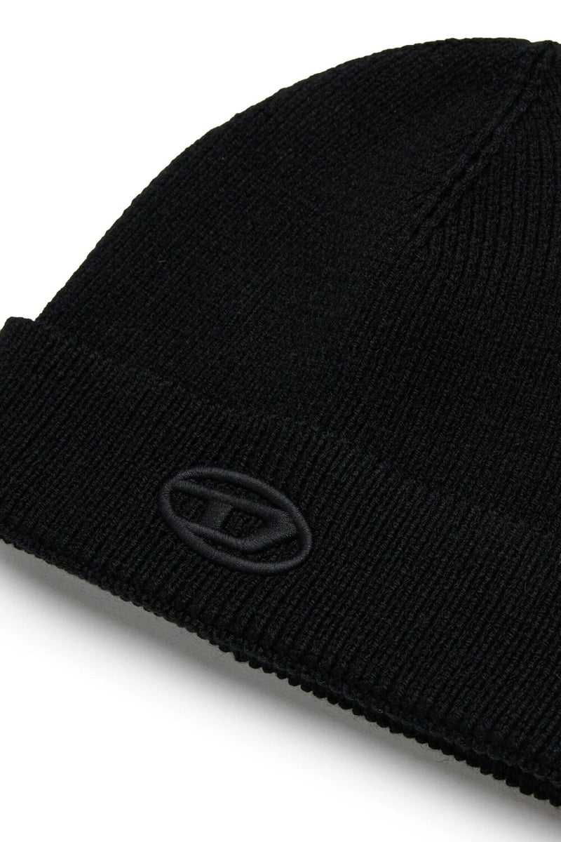 Diesel berretto bambino ragazzo nero in lana e acrilico logo ricamato - NERO | CammarataMode