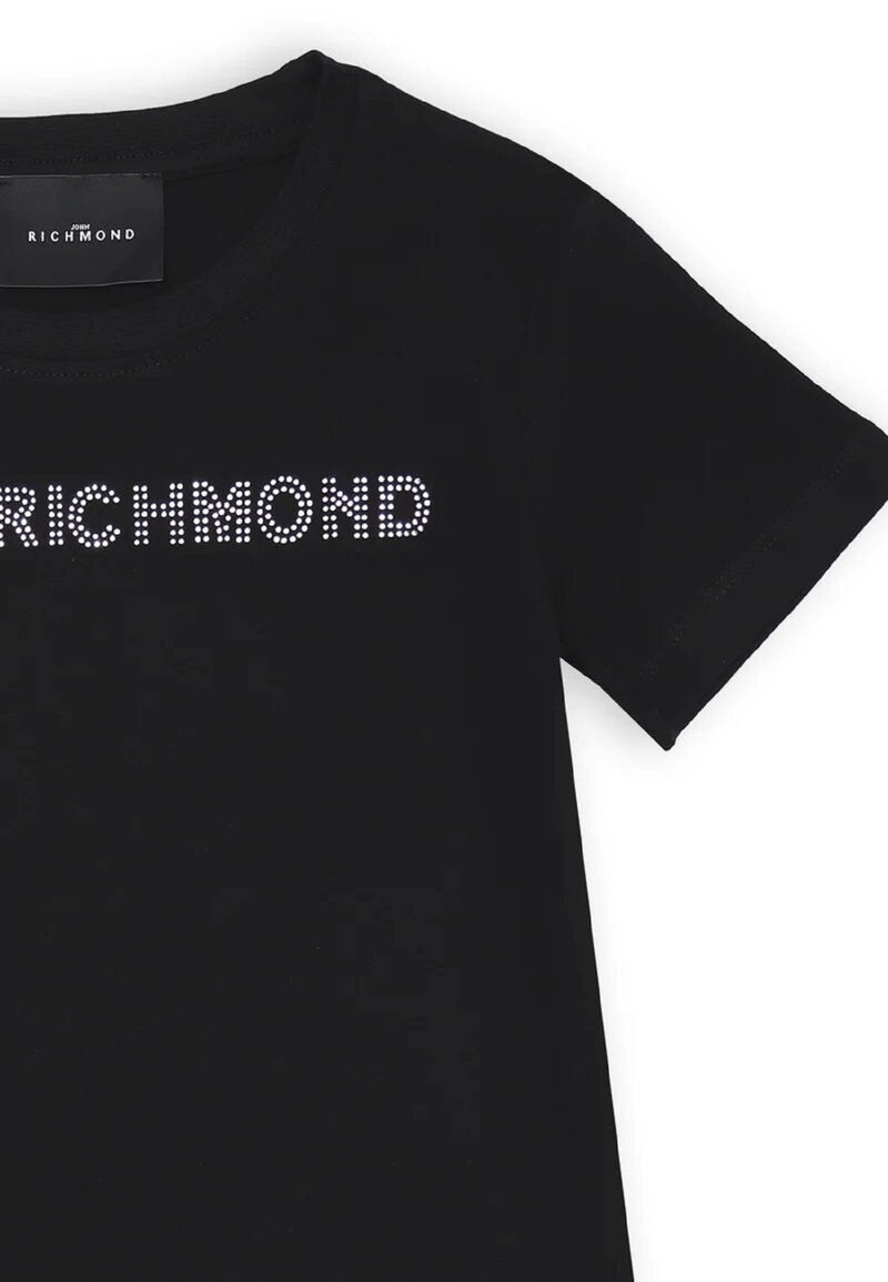 John Richmond t-shirt nera bambina con logo strass - NERO | CammarataMode