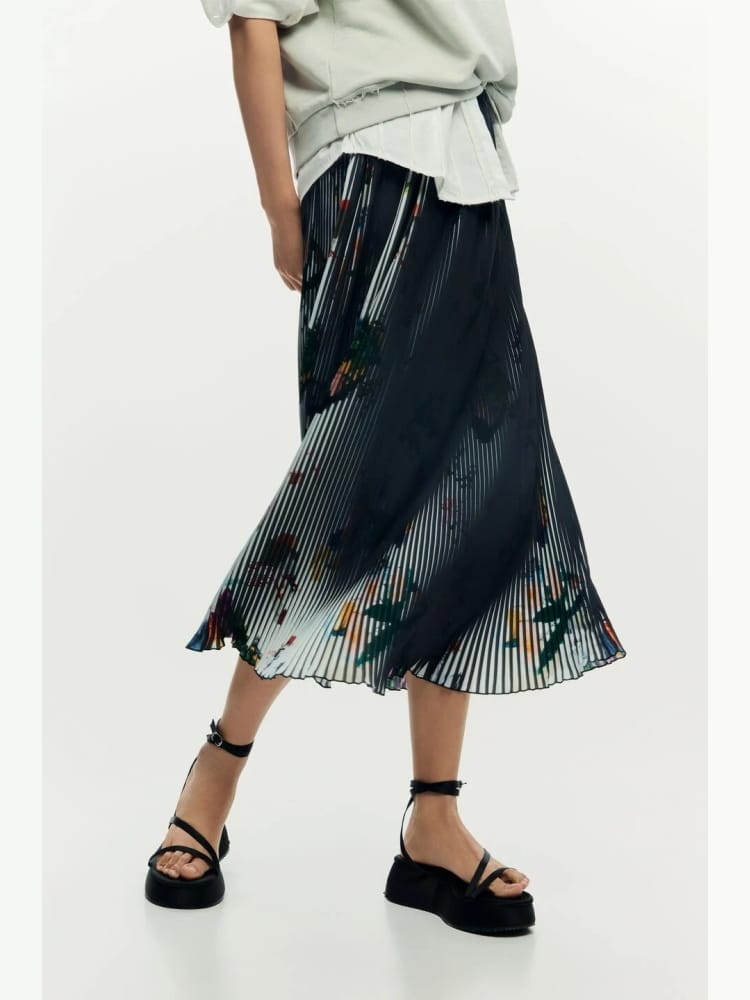 Desigual gonna plisse' nera a fantasia