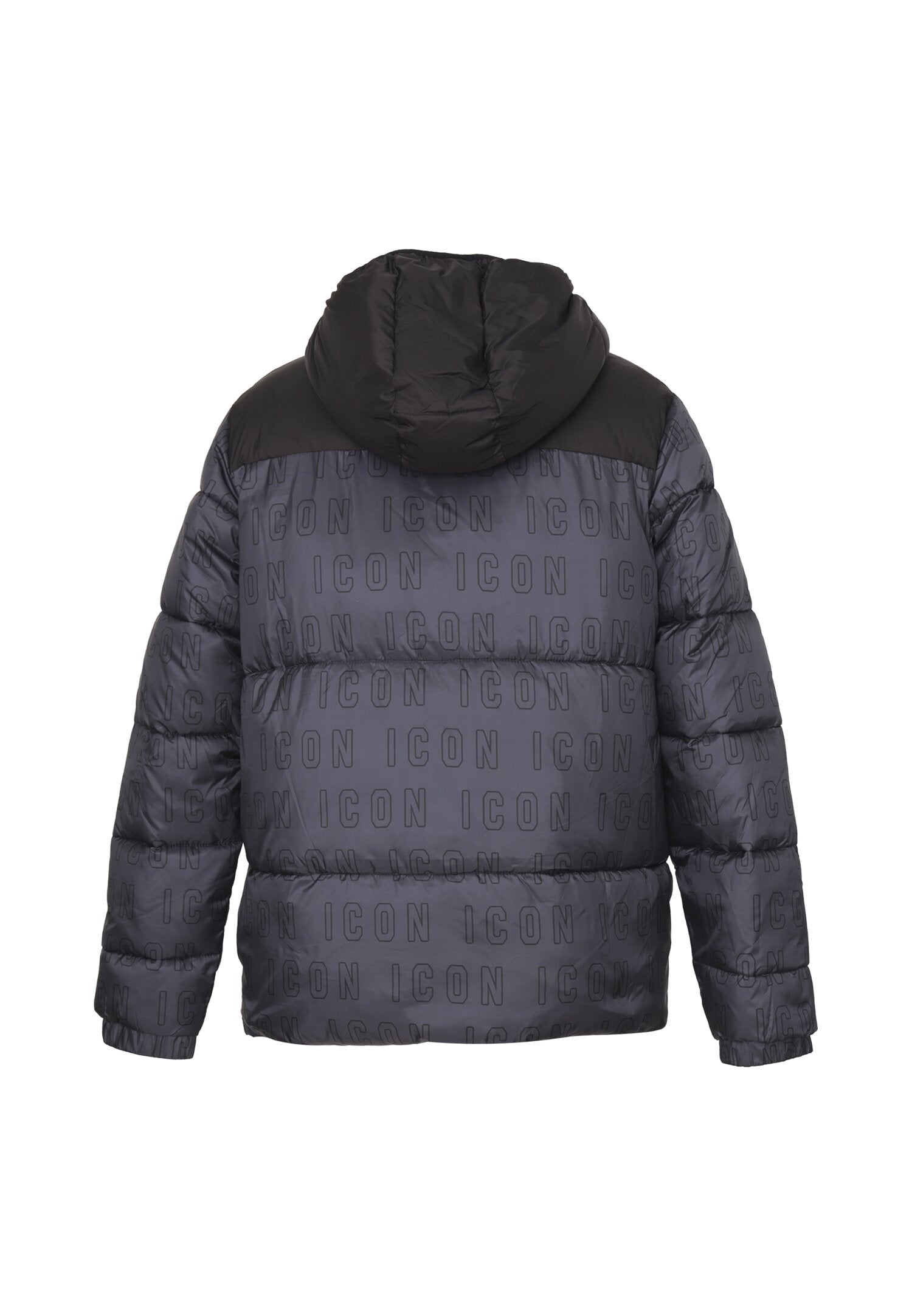 Icon Giubbotto Nero Bambino multo logo In Nylon Con Cappuccio Sportivo AI25