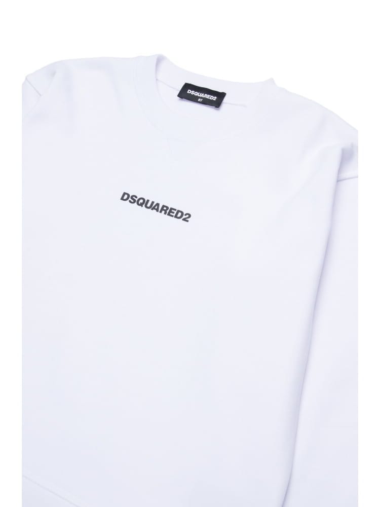 Dsquared felpa kids-junior girocollo bianca con mini logo centrale Bambino