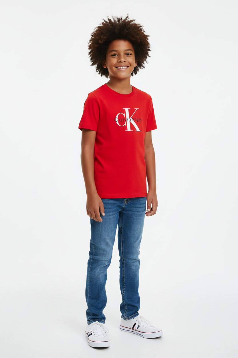 Calvin Klein Tshirt Rossa Bambino In Jersey Maniche Corte Sportivo PE26