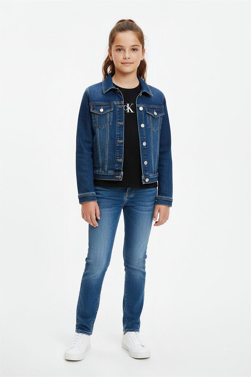 Calvin Klein Tshirt Nera Bambina In Cotone Corta Passeggio PE26