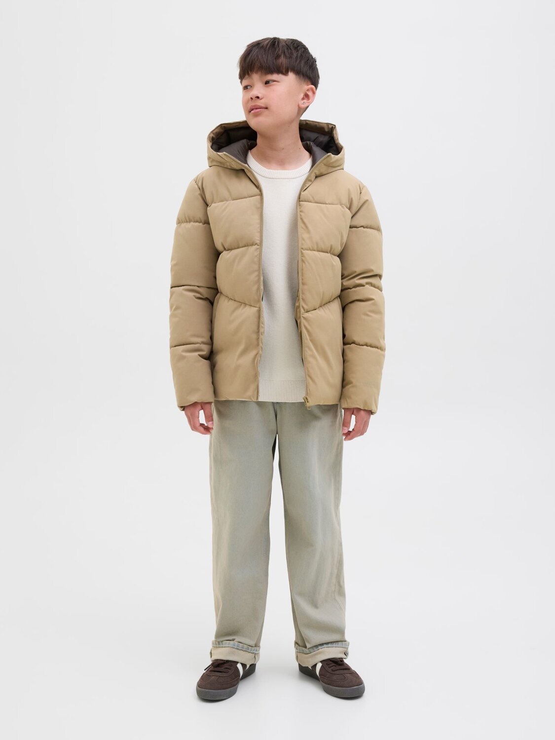 Jack & Jones Junior Giubbotto Beige Bambino Bomber In Poliestere Con Cappuccio