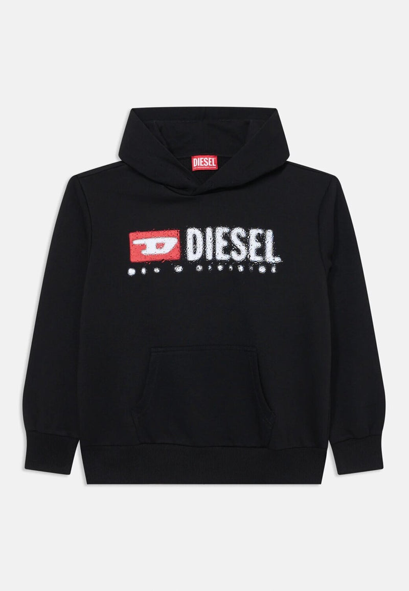 Diesel felpa bambino ragazzo nera con cappuccio logo stampato - NERO | CammarataMode