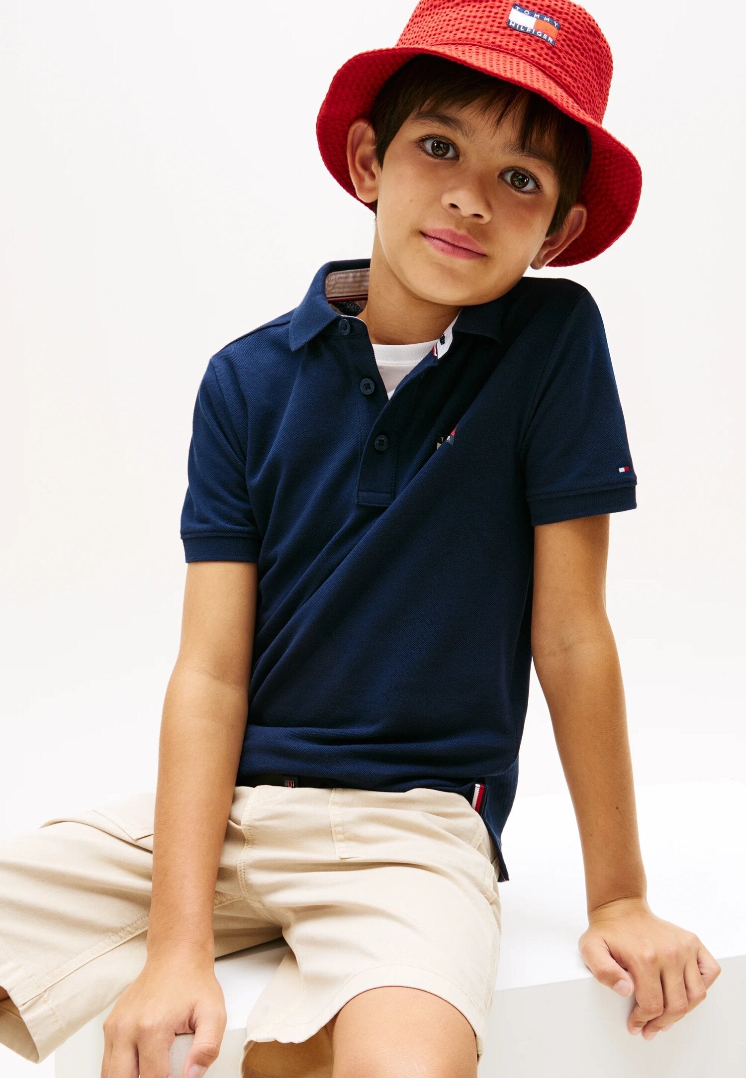 Tommy Hilfiger Polo Blu In Piquet Con Logo Bamdiera Bambino KB0KB10227C1G_