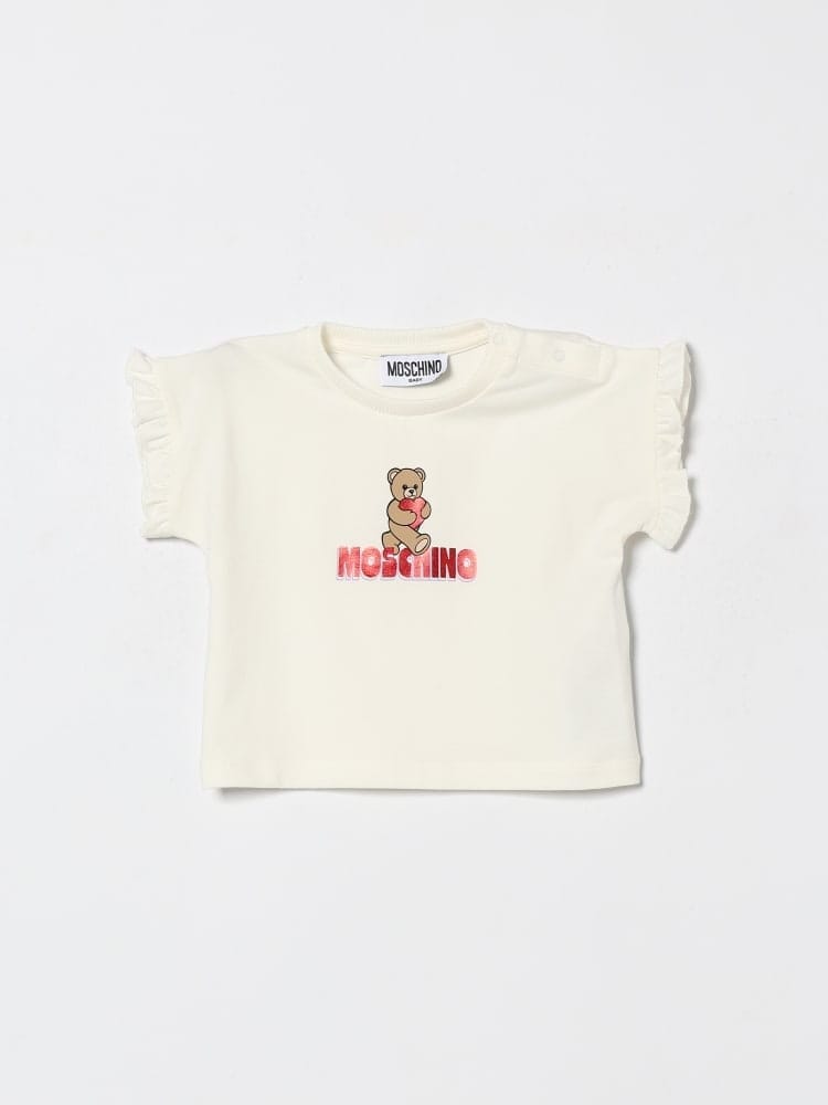 Moschino t-shirt infanyt in cotone bianco con logo teddy Bambina