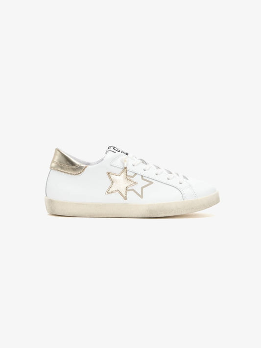 2star sneakers donna low in pelle bianca con dettaglio oro