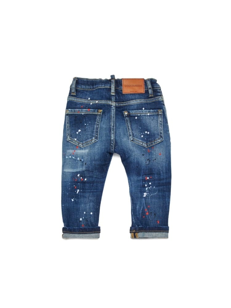 Dsquared jeans infant slim lavaggio blu medio con macchie di vernice Bambino