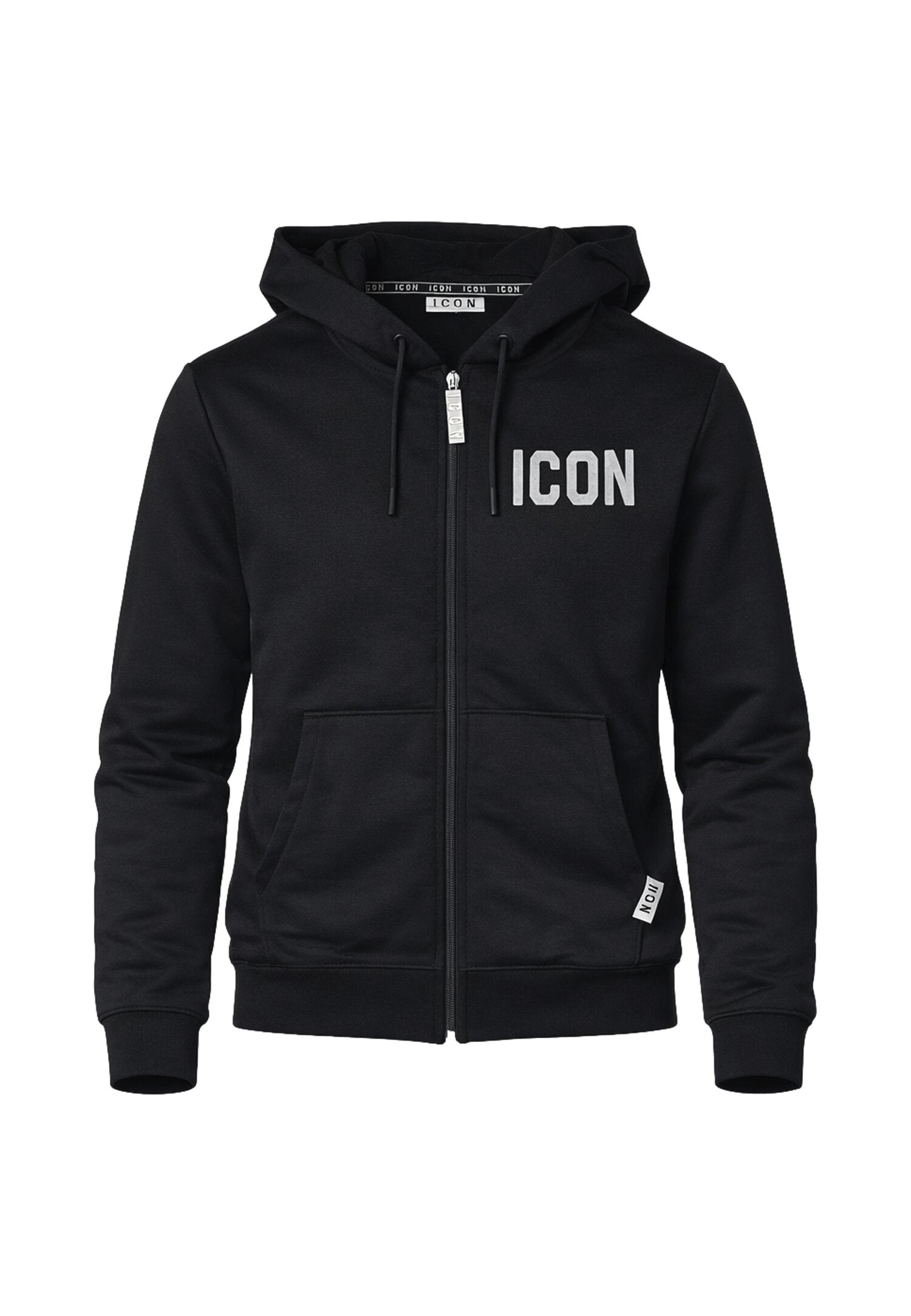 Icon Felpa Nera Cappuccio e Zip Logo Laterale Bambino IBSW001077_