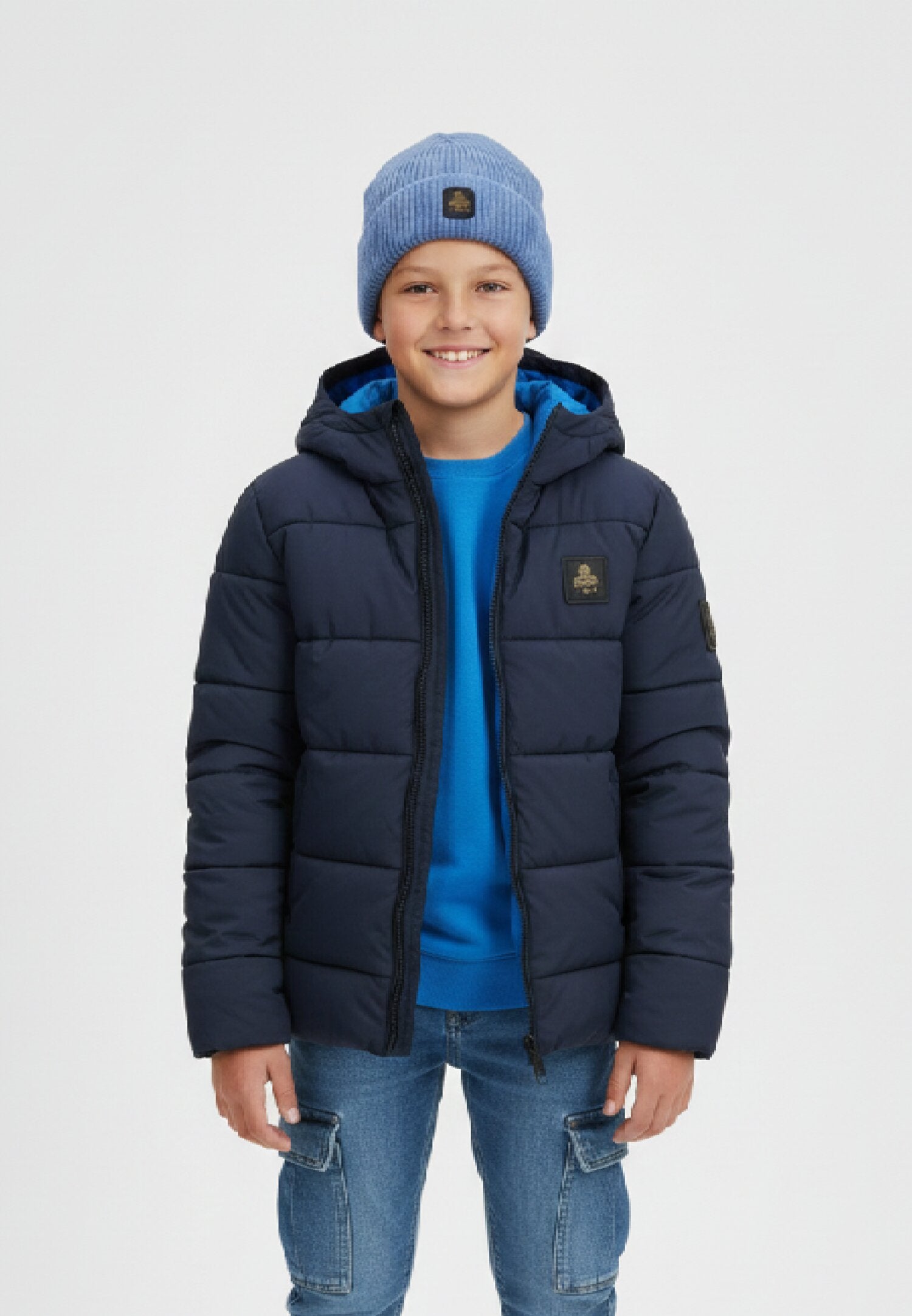 Refrigiwear Giubbotto Blu Bambino In Nylon Con Cappuccio Reversibile AI25