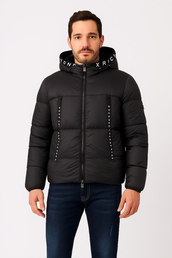 John Richmond Piumino Uomo Lima Nero con Cappuccio e Logo - NERO | CammarataMode