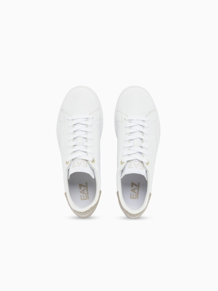 Emporio Armani sneakers uomo classic in pelle bianca con logo e dettaglio beige Uomo