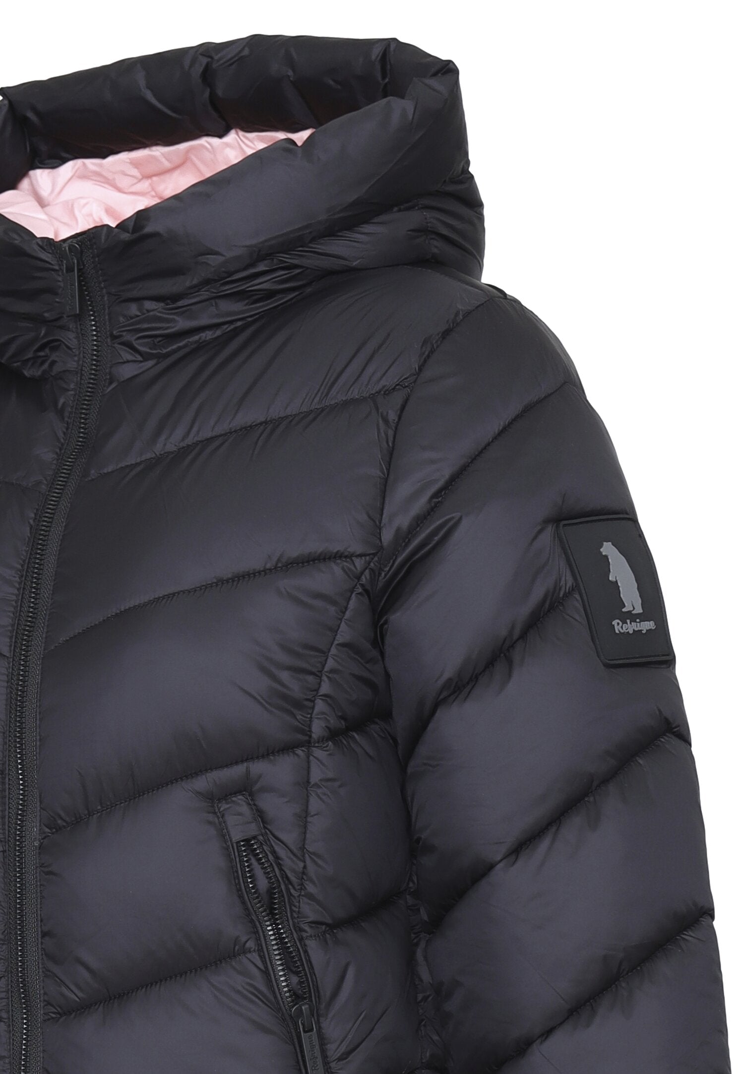 Refrigue Giubotto Nero Bambina In Nylon Con Cappuccio Invernale AI25