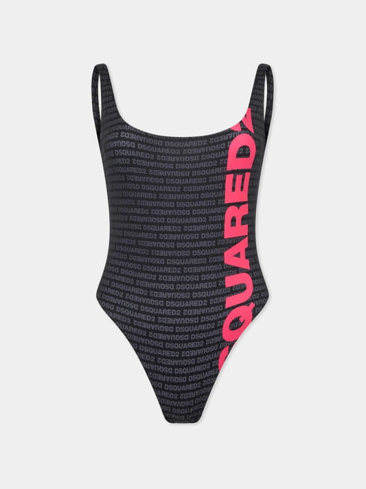 Dsquared2 costume nero donna logo ll over fucsia