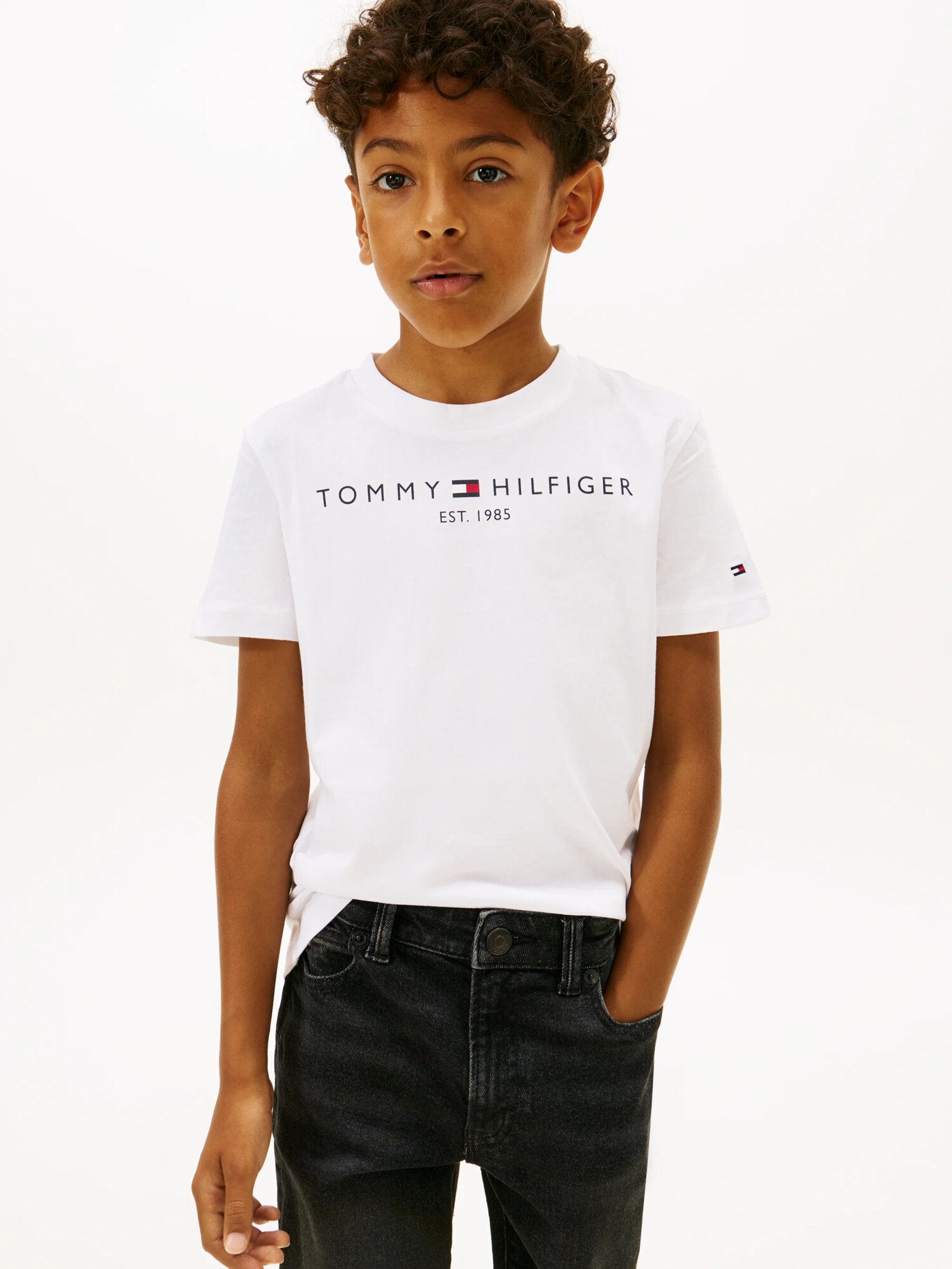 Tommy Hilfiger Tshirt Bianca Ragazzo In Jersey Maniche Corte Quotidiano PE26