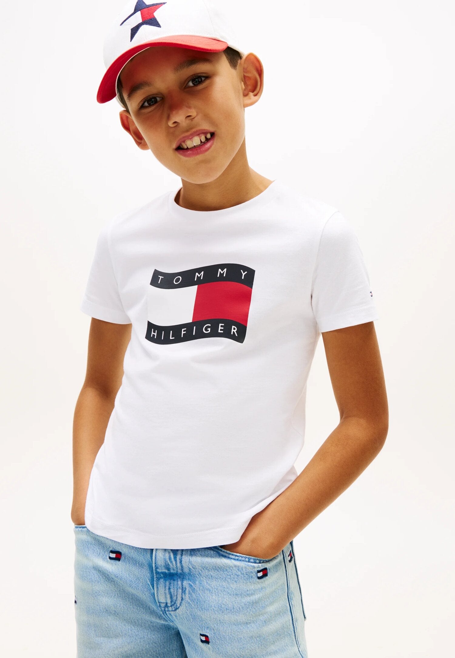 Tommy Hilfiger Tshirt Bianca Con Bandiera Centrale Bambino KB0KB10275YBR_