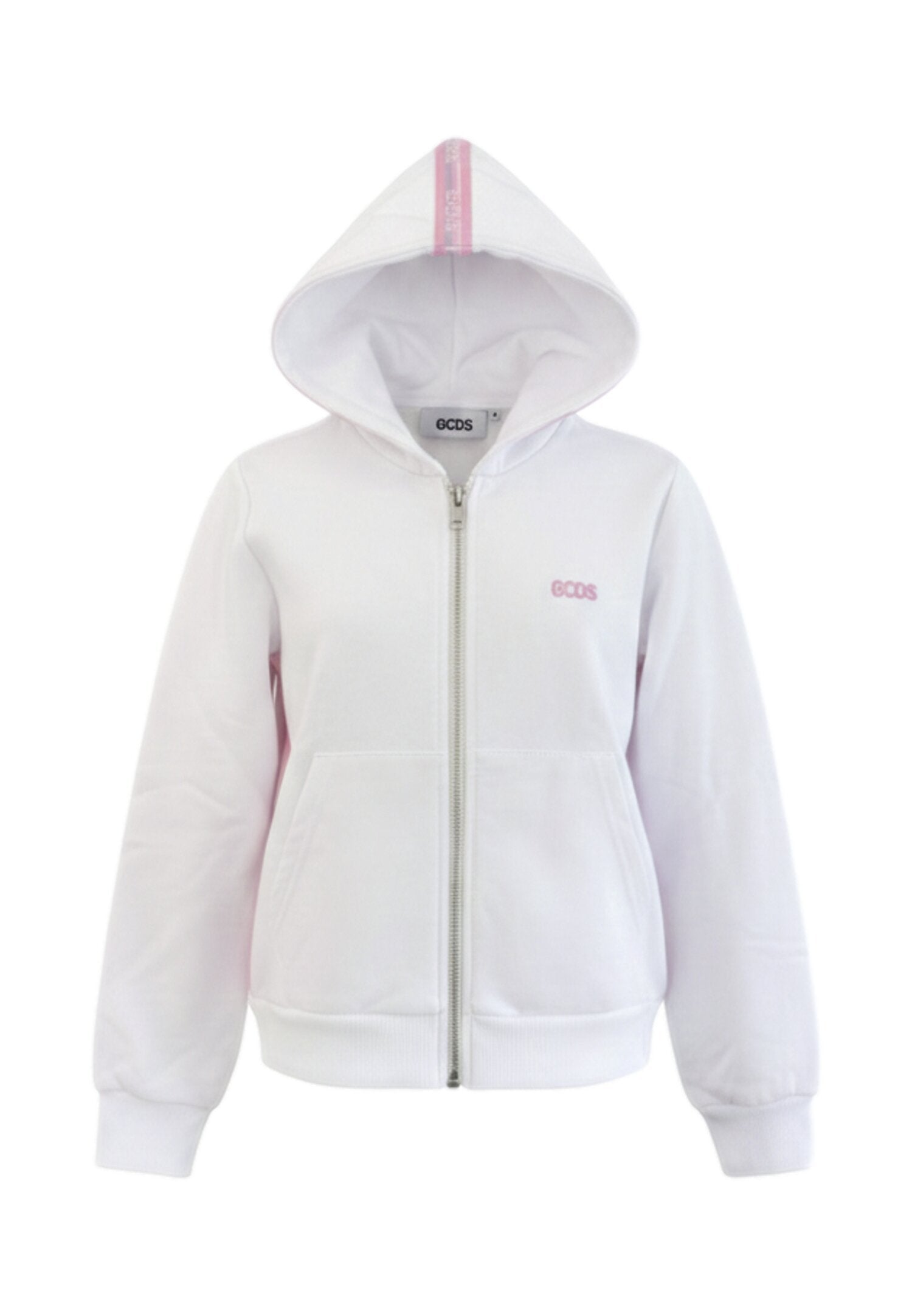 Gcds Giacca Con Zip Bianca Bambina Con Cappuccio Sportivo In Cotone 745841_