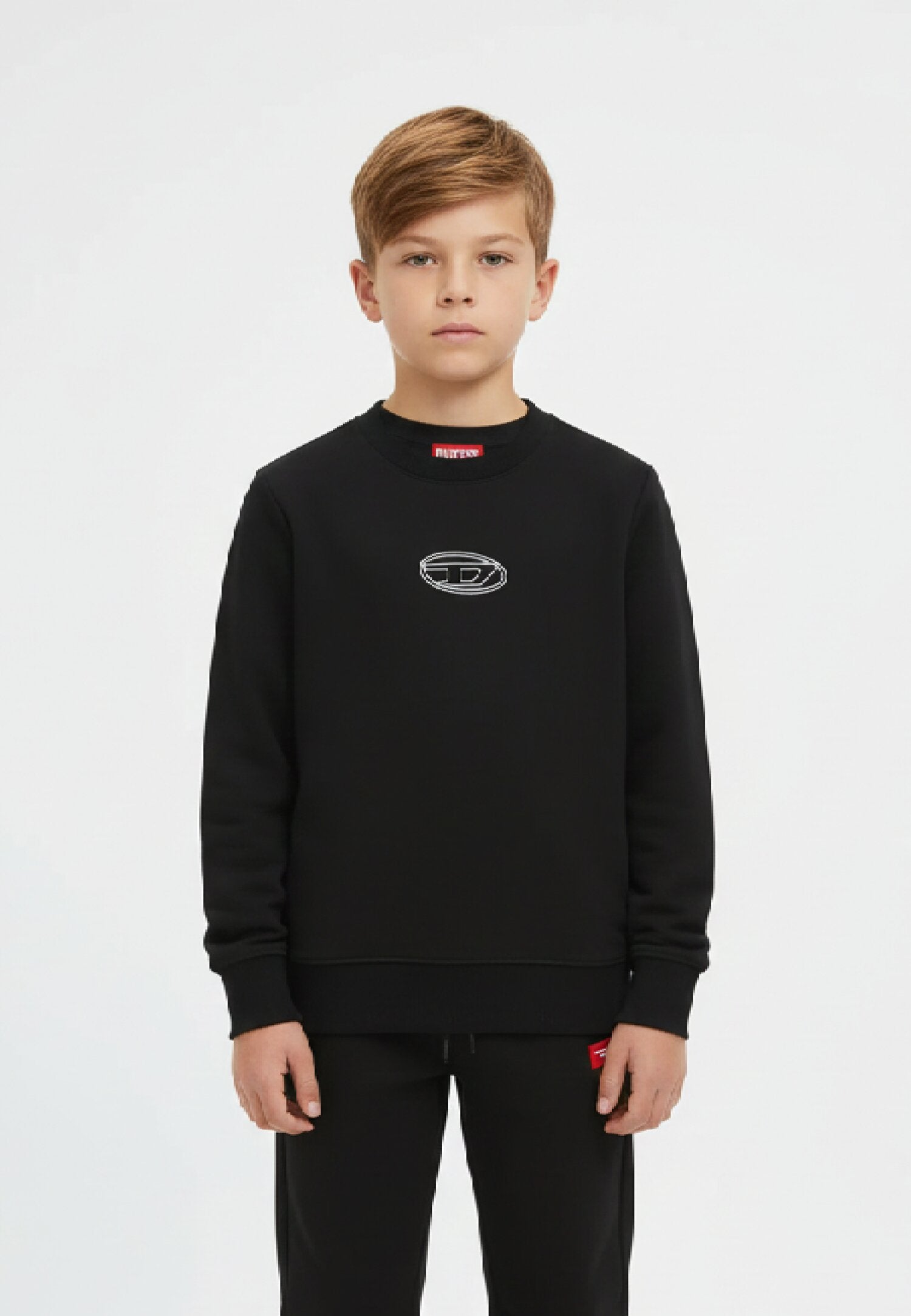 Diesel Felpa Bambino Nera In Cotone Scollo Tondo Quotidiano AI 25