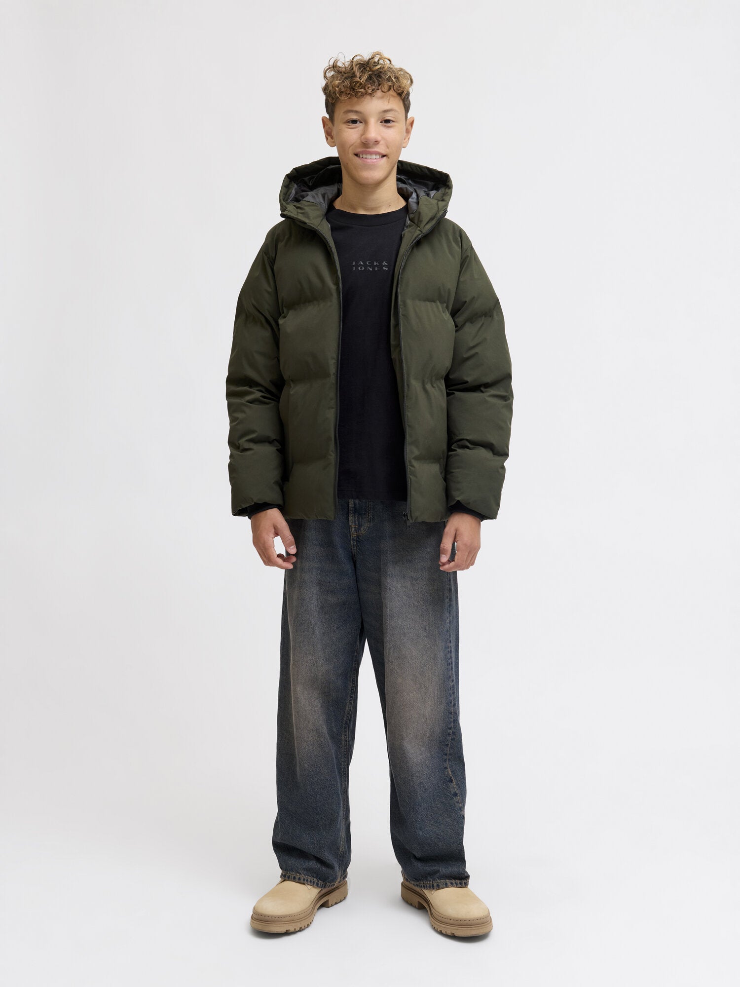 Jack & Jones Junior Giubbotto Verde Bambino In Nylon Con Cappuccio Invernale