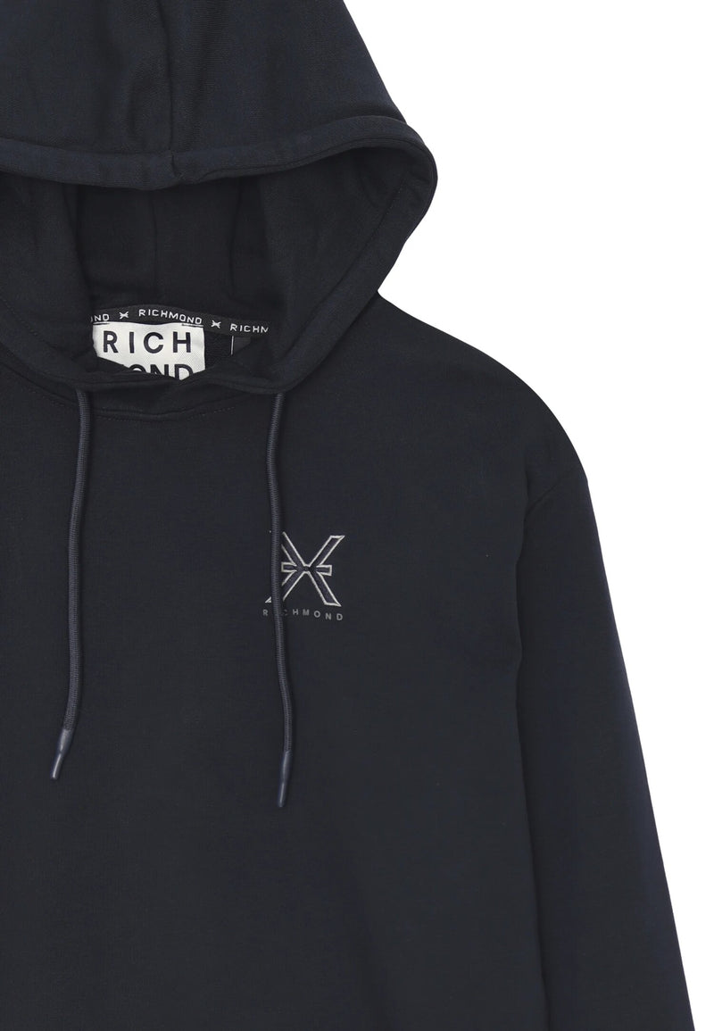 John Richmond felpa uomo blu scuro con cappuccio in cotone logo ricamato - BLU | CammarataMode