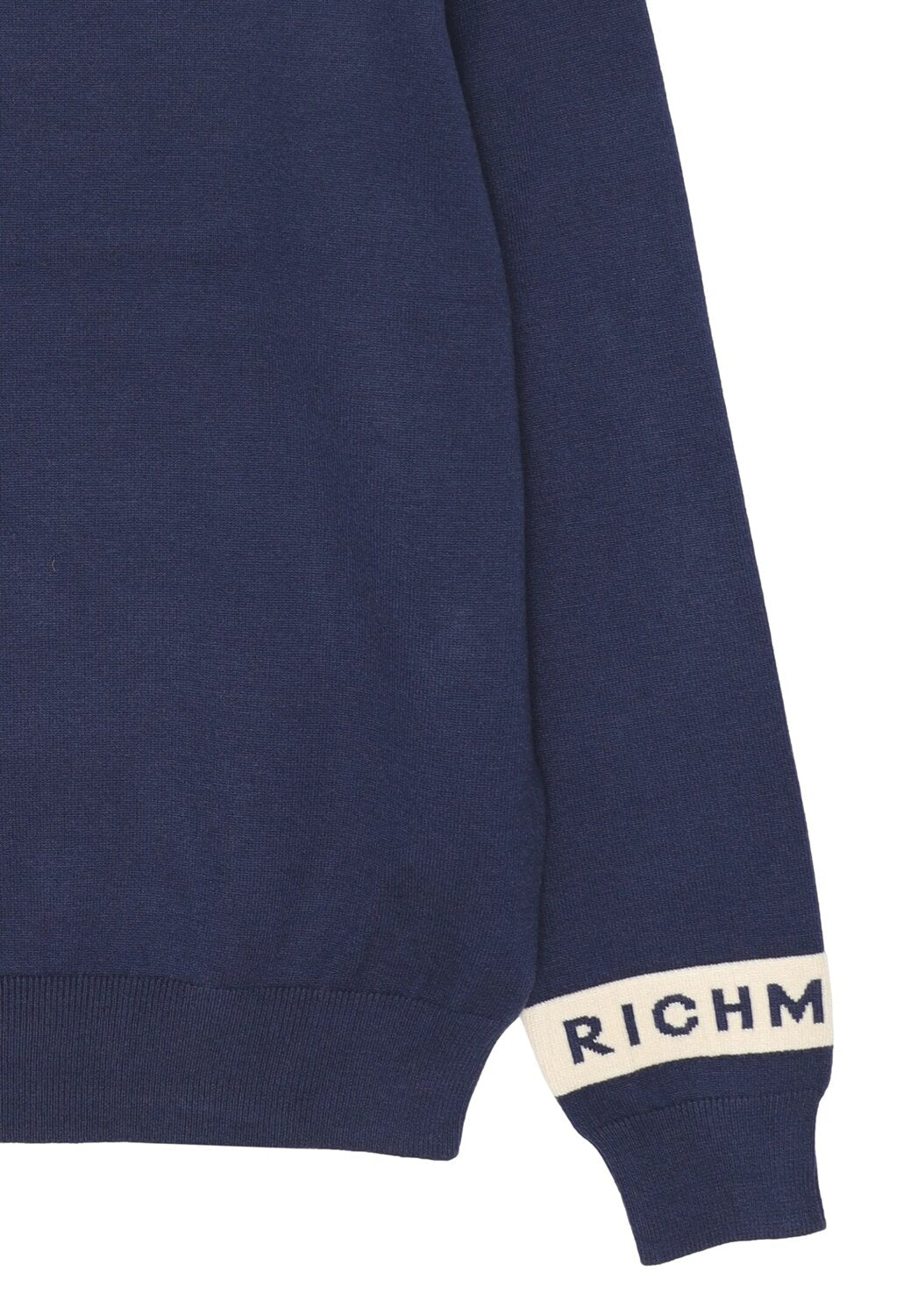 John Richmond maglia uomo lana blu collo tondo polsini logo