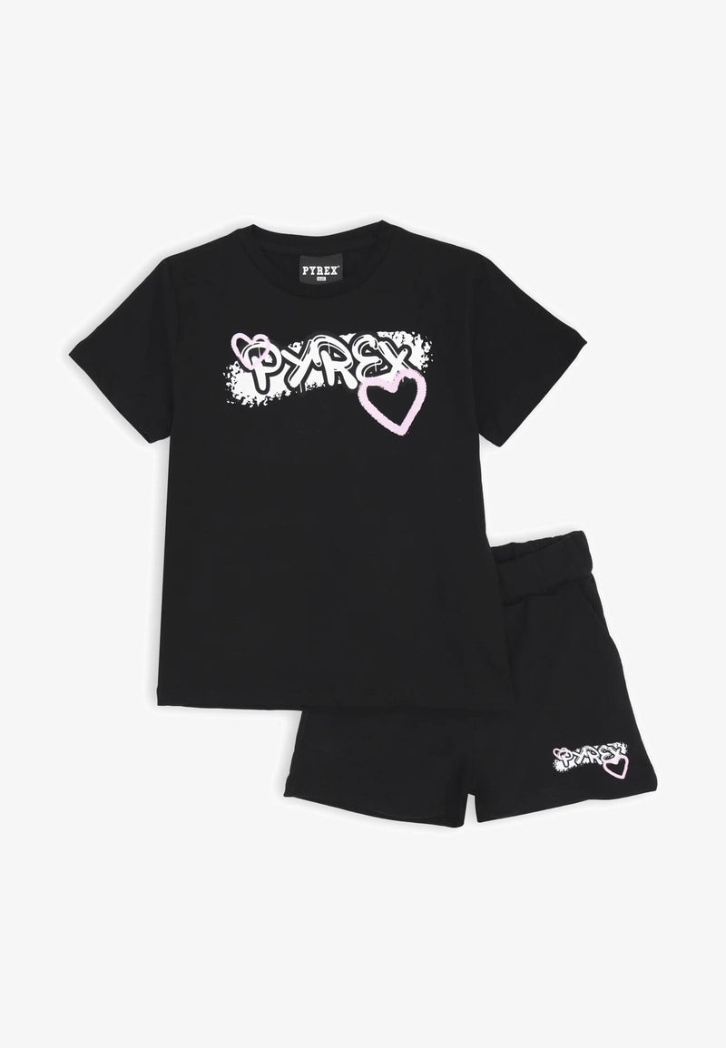 Completo Pyrex bambina nero - T-shirt & short primavera 25 - NERO | CammarataMode