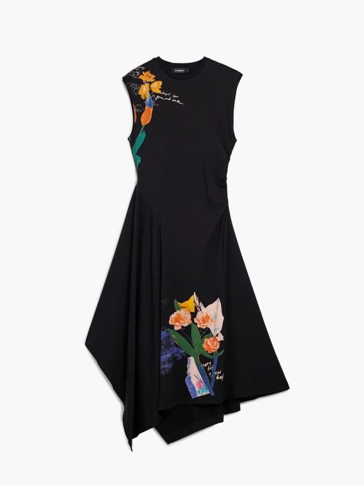 Desigual abito midi leyter nero con stampa fiori