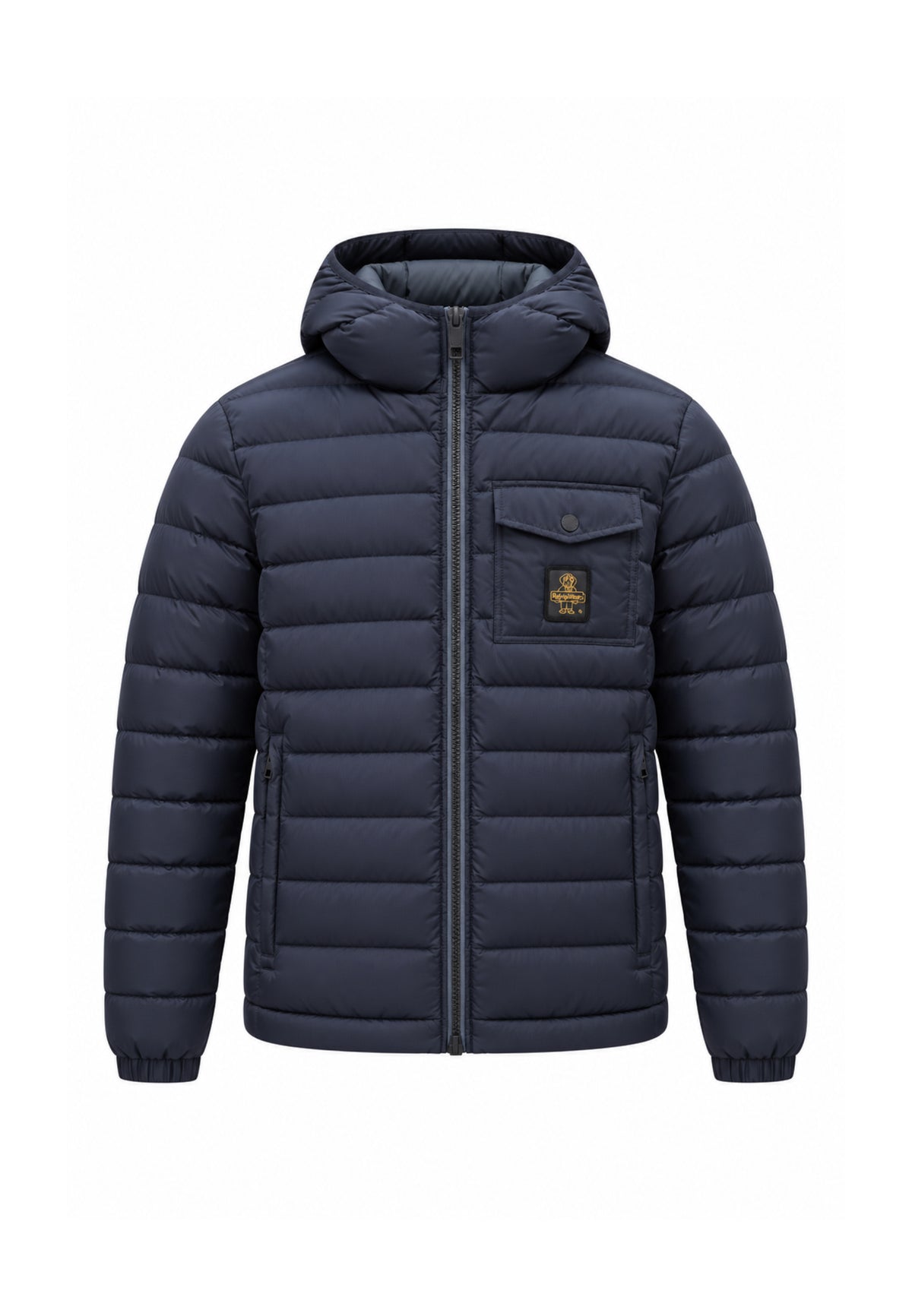 REFRIGIWEAR Giubbotto blu con cappuccio e logo applicato Uomo HUNTER JACKET.BLU_
