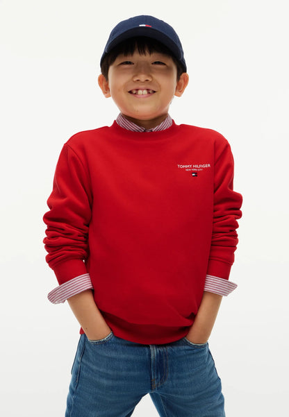 TOMMY HILFIGER Felpa ROSSA A girocollo CON LOGO PICCOLO Bambini e ragazzi kb0kb10766xl7.ro_