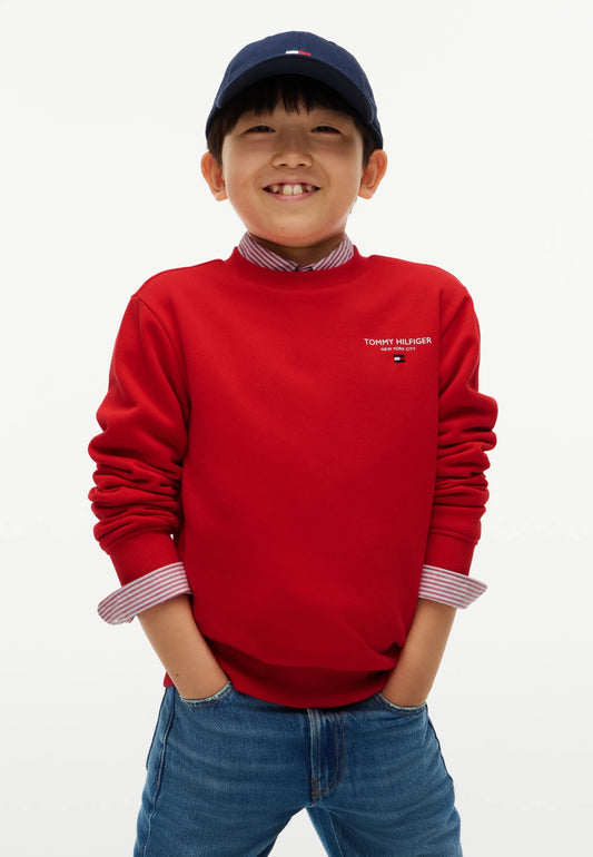 TOMMY HILFIGER Felpa ROSSA A girocollo CON LOGO PICCOLO Bambini e ragazzi kb0kb10766xl7.ro_