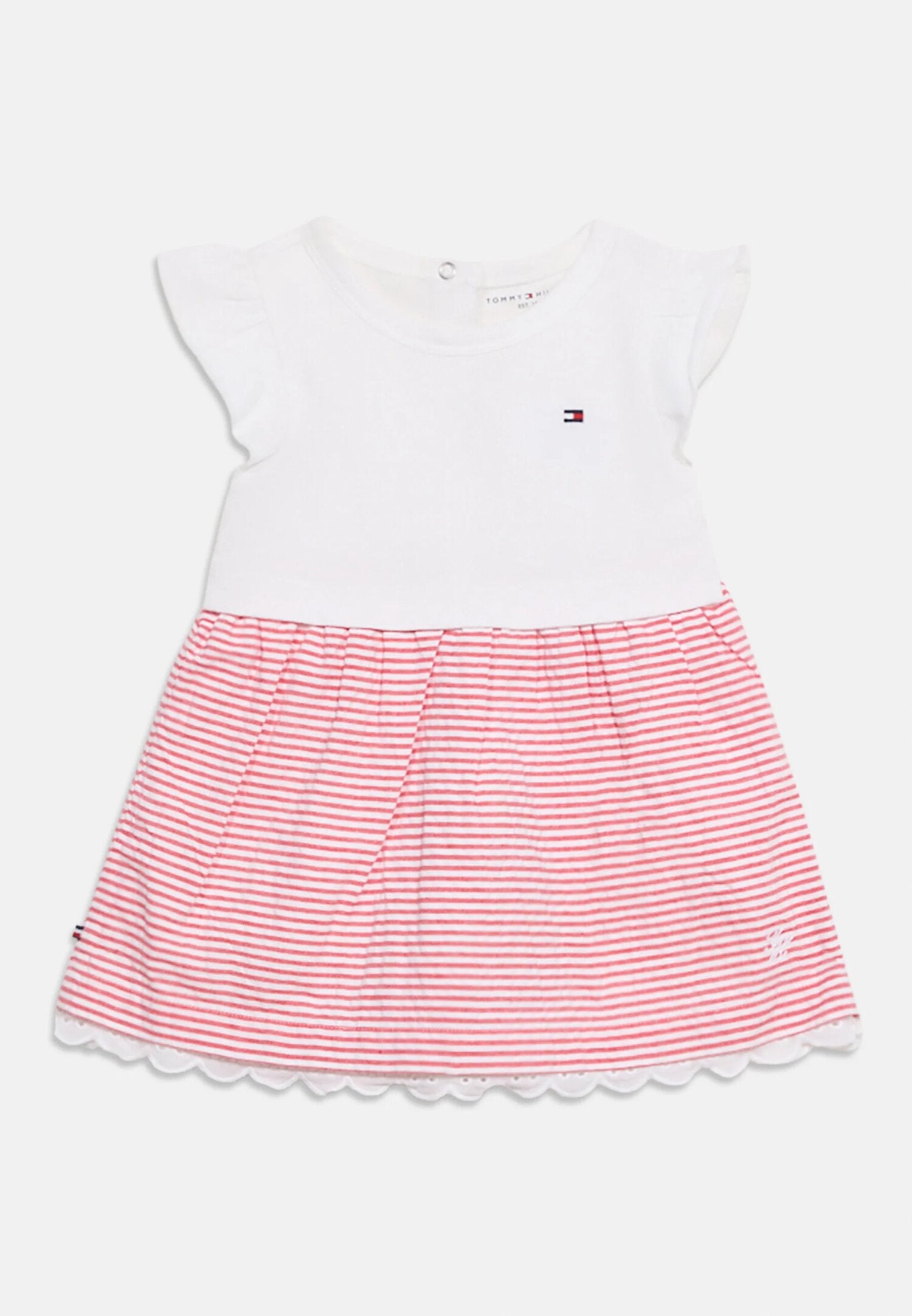 Tommy Hilfiger Vestitino Bianco e Rosso Cotone Neonata KN0KN02366XK3_